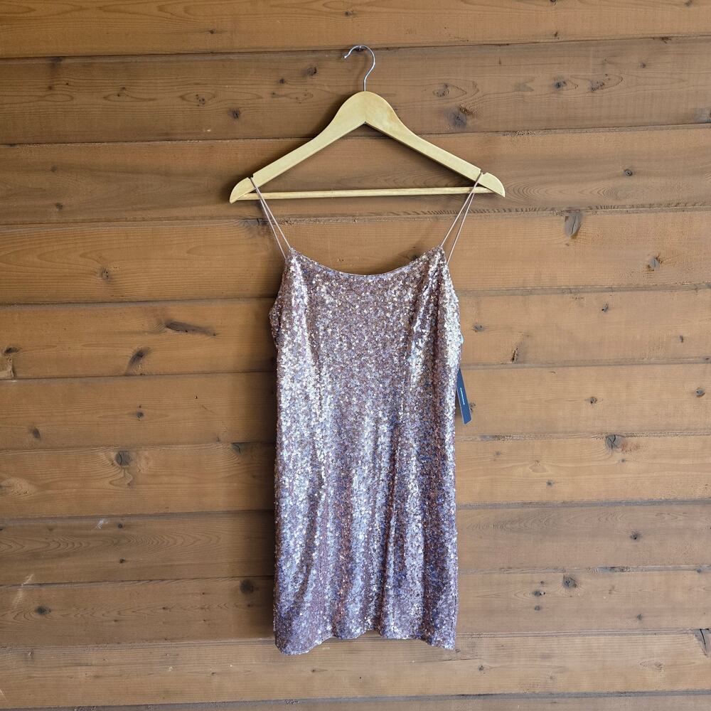 Lulu's Bring It Rose Gold Sequin Mini Dress NWT S Bodycon Hoco Coquette Club - Picture 2 of 6
